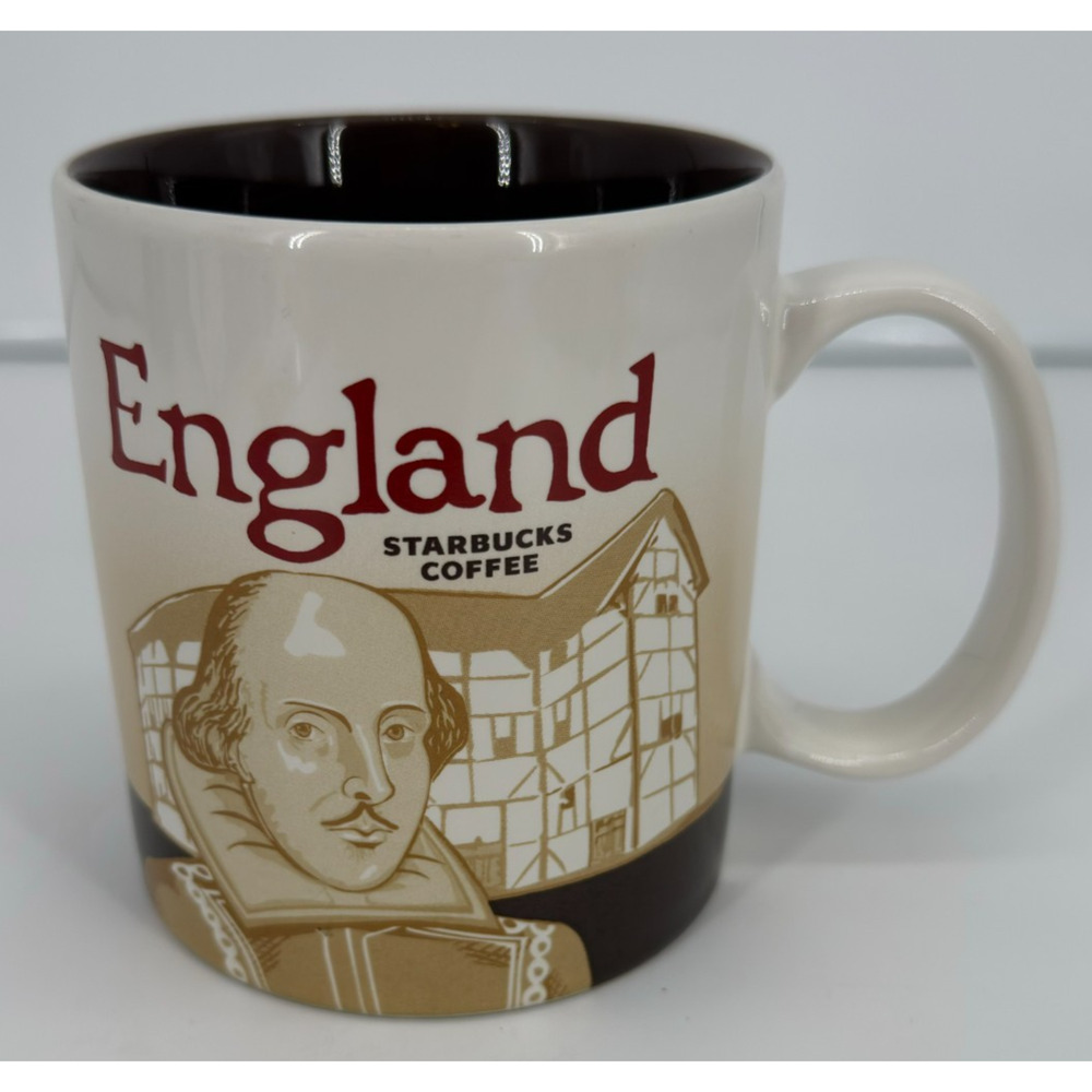 Starbucks England Coffee Mug Cup Collector Series Shakespeare Brown 2010 16 oz